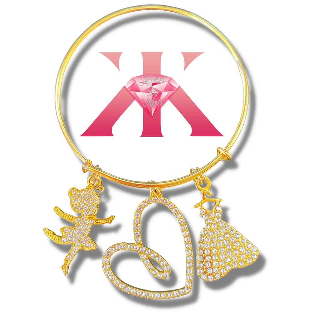 Custom "I 💛 Dance" Charm Bangle Bracelet